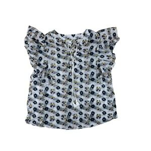 Caslon Large Top Boho Ikat Print Cotton Flutter Sleeve Lace Up Tassel